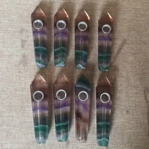 5 Stück Natürlicher Regenbogen Fluorit Quarz Kristall Rauchen Pfeife Heilstein Obelisk - Bild 1 von 15