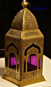Linterna Oriental Grande de Metal/Vidrio en Diseño Marroquí Morado - Imagen 1 de 3