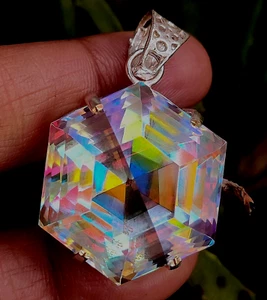 Cuarzo místico natural 78,8 quilates corte hexagonal 925 plata maciza colgante piedras preciosas sueltas - Imagen 1 de 16