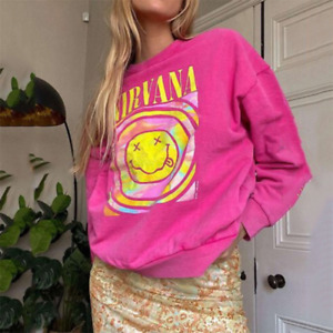 2023Nirvana Smiley Face Crewneck Sweatshirt Heliconia Color Gift Aesthetic TREND