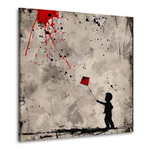 Abstrakt Kind mit Drachen Street Art Leinwandbild Wandbild Kunstdruck Wanddeko - Bild 1 von 7