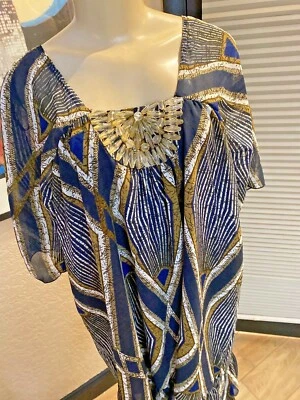 Dimri - Túnica con estampado geométrico transparente forrada JUMBO escote con cuentas volantes talla XL y0 Foto 1 de 4