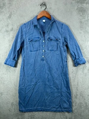 Old Navy Womens XS Denim Shirt Dress Blue Tencel Popover Collard LyocellChambray - Image 1 of 4