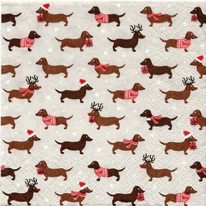 PAPIERTÜCHER WEIHNACHTEN HUNDE DACKEL. PAPIERSERVIETTEN WEIHNACHTEN HUNDE DACHSUNG - Bild 1 von 1