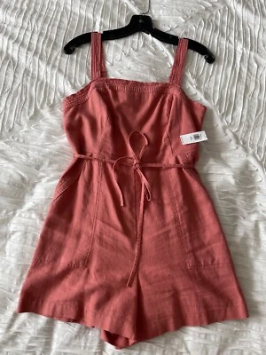 NEW w/Tags Old Navy Romper Womens Peach Orange Linen Belted Size Medium Petite - Image 1 of 4