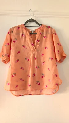 Women’s Monsoon Orange Linen Blouse Size Small Pomegranate Print Short Sleeved - Image 1 of 4