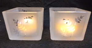 PartyLite Square Pair Votive Holders - Frosted Ferns/Leaves - Picture 1 of 10