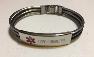 New Type 1 Diabetes Black/Silver Stainless Steel Medical Alert Bracelet Diabetic - Picture 1 of 2
