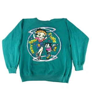 Vintage 90s Betty Boop Roller Blade Neon Sweatshirt Green Large Made in USA - Picture 1 of 7