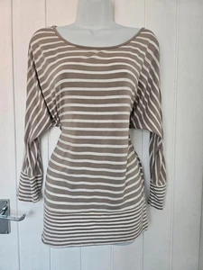 Neuwertiges Samt-Top taupe & weiß gestreift U-Boot-Ausschnitt - UK 14 - Bild 1 von 7