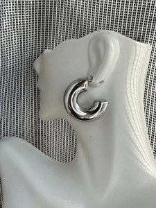 Stainless Steel Silver Color Thick C Shape Chunky Hoop Lightweight Earrings - Picture 1 of 7