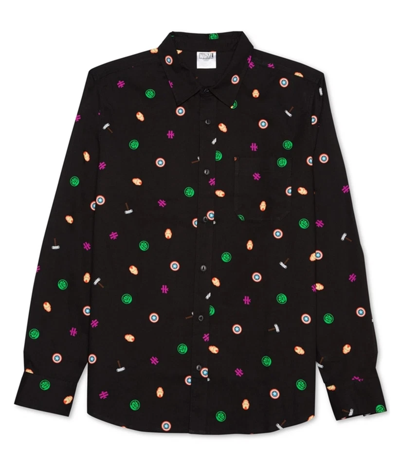 Camisa abotonada con logotipo de los Vengadores Jem para hombre, negra, cuello en S Foto 1 de 1