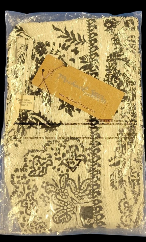 Bufanda ajustada de porcelana Michael Star vintage con estampado floral en bloques envoltura ligera Foto 1 de 4