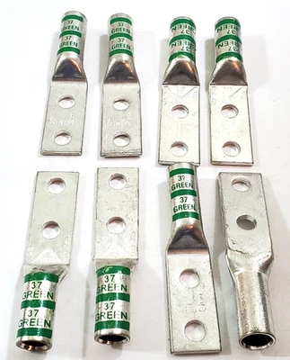 Lot of 8 Thomas Betts Two Hole #1 AWG Crimp Lugs 1/4" Hole 600V Green 54812BE - Image 1 of 4