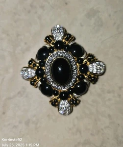 Vtg Rare Joan Rivers Intricate Gold Tone Filigree Black Maltese Cross Brooch - Picture 1 of 13