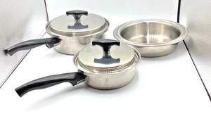 Lote de 3 sartenes de acero inoxidable multinúcleo artesanales de cocina vintage de 8,5", 7", 9" - Imagen 1 de 6