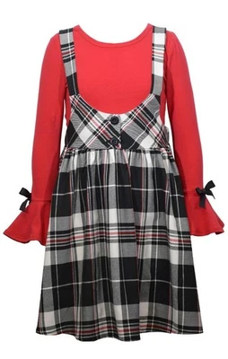 NUEVO Vestido tipo jersey Bonnie Jean para niñas talla 5 "ROJO NEGRO-BLANCO A CUADROS" Foto 1 de 4