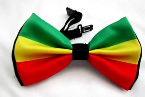 UNISEX ADULT RASTA (GREEN/YELLOW/RED) MULTI COLOR ADJUSTABLE STRAP BOW TIE-NEW - Picture 1 of 2