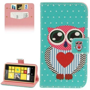 Custodia Per Telefono (Flip Orizzontale) Per Nokia Lumia 520 Gufo Con Cuore - Foto 1 di 4