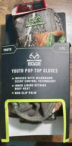 YOUTH L/XL REALTREE EDGE Hunting Pop-Top Mitten Gloves Microban Non-Slip NEW