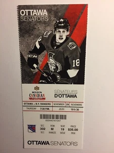 OTTAWA SENATORS VS NEW YORK RANGERS NOVEMBER 29, 2018 TICKET STUB - Picture 1 of 1