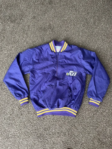 Vintage 1991 Utah Jazz Chalk Line NBA Half-zip Bomber Jacket Size S Cover
