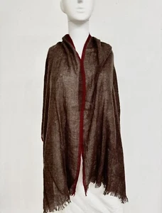 Neiman Marcus 100% Cashmere Shawl Scarf Rich Brown W Crimson Unisex 22” x 72” - Picture 1 of 4