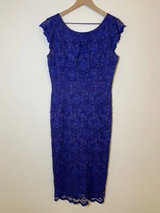 A Pea In The Pod ABS Collection By Allen Schwartz Blue Lace Midi Dress Sz Large - Picture 1 of 12