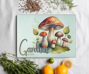 Personalized Custom Mushroom Tempered Glass Cutting Board, Housewarming Gift - Picture 1 of 9