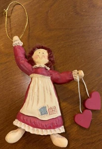 Vtg Kurt Adler Resin Raggedy Ann w/2 Hearts on a String Christmas Ornament Rmc - Picture 1 of 2