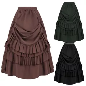 Gonna donna midi gotica vittoriana steampunk elastico in vita con volant gonna con scollatura - Foto 1 di 19