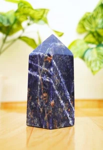 Large 90MM Blue Sodalite Stone Minerals Healing Point Obelisk Tower - Photo 1 sur 8