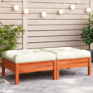 Garden Footstools with Cushions 2 pcs Wax Brown Solid Wood Pine - Picture 1 of 9