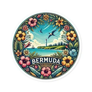 Bermuda Landscape Round Sticker, Indoor Outdoor Vinyl Decal, Laptop Sticker - Picture 1 of 16