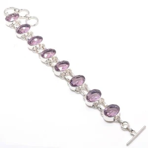 Brazalete Joyería Plata Esterlina 925 Hecho a Mano Piedras Preciosas Kuncita Rosa Talla 7-8" - Imagen 1 de 1
