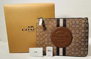 COACH Large Pouch Signature Jacquard Travel Tech Khaki BRAND NEW - Picture 1 of 11