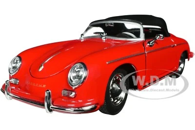 PORSCHE 356A SPEEDSTER SOFT TOP RED 1/24 DIECAST MODEL CAR BY WELLY 24106 - Image 1 of 4