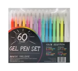 NEW 60 count Gel pen set Classic colors Metallic pastels & glitter - Picture 1 of 2