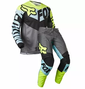 Taglia S - 28 Completo Uomo Fox 180 Trice Teal Blu Giallo Fluo Cross Enduro 2022 - Bild 1 von 5