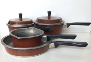Vintage Picquot Ware Cast Aluminium Saucepans Frying Pan Set Made in England - Picture 1 of 12