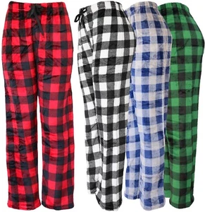 Women's Fluffy Checkered Pajama Pants Super Soft Cozy Lounge Bottoms - Picture 1 of 5