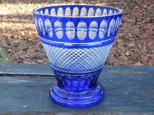 Antique Cut to Clear Cobalt Blue Crystal Vase Wine Cooler Bucket 10 x 9.5" 8 lbs - Picture 1 of 7