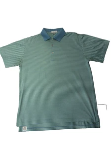 Peter Millar Polo Green Striped Blue Collar Men’s Small Golf Shirt - Picture 1 of 6