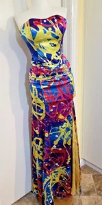 Studio 17 Prom, Evening, Cruise, Party Gown Colorful Paint Splash Strapless Sm - Picture 1 of 13
