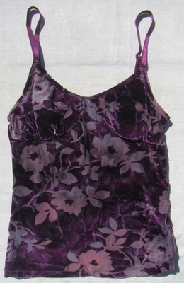 DNKY Jeans Womens Stretch Tank Top Small Purple Floral Velvet Burnout Cami Y2K - Image 1 of 4