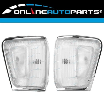 LH+RH Chrome Corner Indicator Lights Pair w/Clear Hump for Toyota Hilux 94-97 - Image 1 of 4