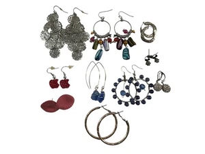 Mixed Lot 10 Earrings Dangle Beaded Hoops Studs Apples Rhinestones - Picture 1 of 17