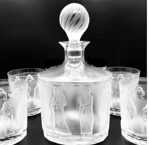 Lalique Crystal France Antiques Femmes Karaffe, mit 4 Whiskybecher - Picture 1 of 5