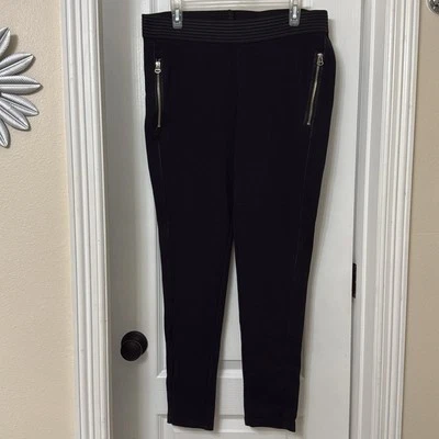 H&M Pantalón Legging Ajustado Negro Plateado Cremallera Detalle Talla L Foto 1 de 4