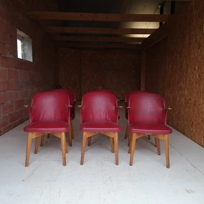 exceptionnelle 6 fauteuils cees braakman pour ums pastoe  chêne & skaï 1950 - Photo 1/4